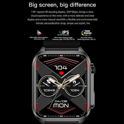 1.96 Inch Ip67 Waterproof Silicone Band Smart Watch Supports Ecg / Remote Families Care / Bluetooth Call / Body Temperature Monitoring - Blue