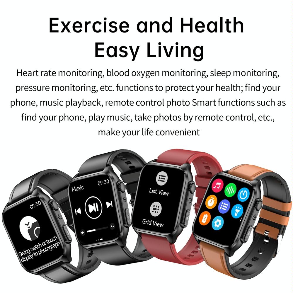 1.96 Inch Ip67 Waterproof Silicone Band Smart Watch Supports Ecg / Remote Families Care / Bluetooth Call / Body Temperature Monitoring - Blue