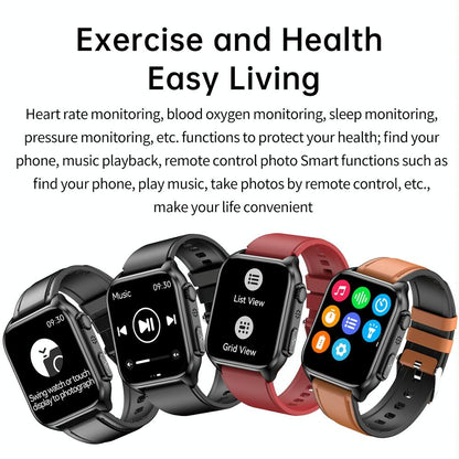 1.96 Inch Ip67 Waterproof Silicone Band Smart Watch Supports Ecg / Remote Families Care / Bluetooth Call / Body Temperature Monitoring - Blue
