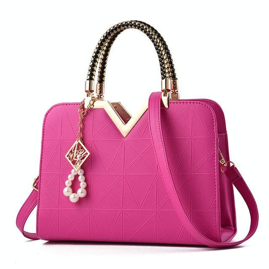 Women Zipper Shoulder Bag with Phone Pocket and Crossbody Strap - Rose Red