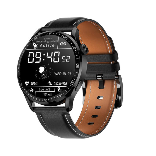 1.32 Inch Heart Rate Detection Smart Watch - Black + Leather