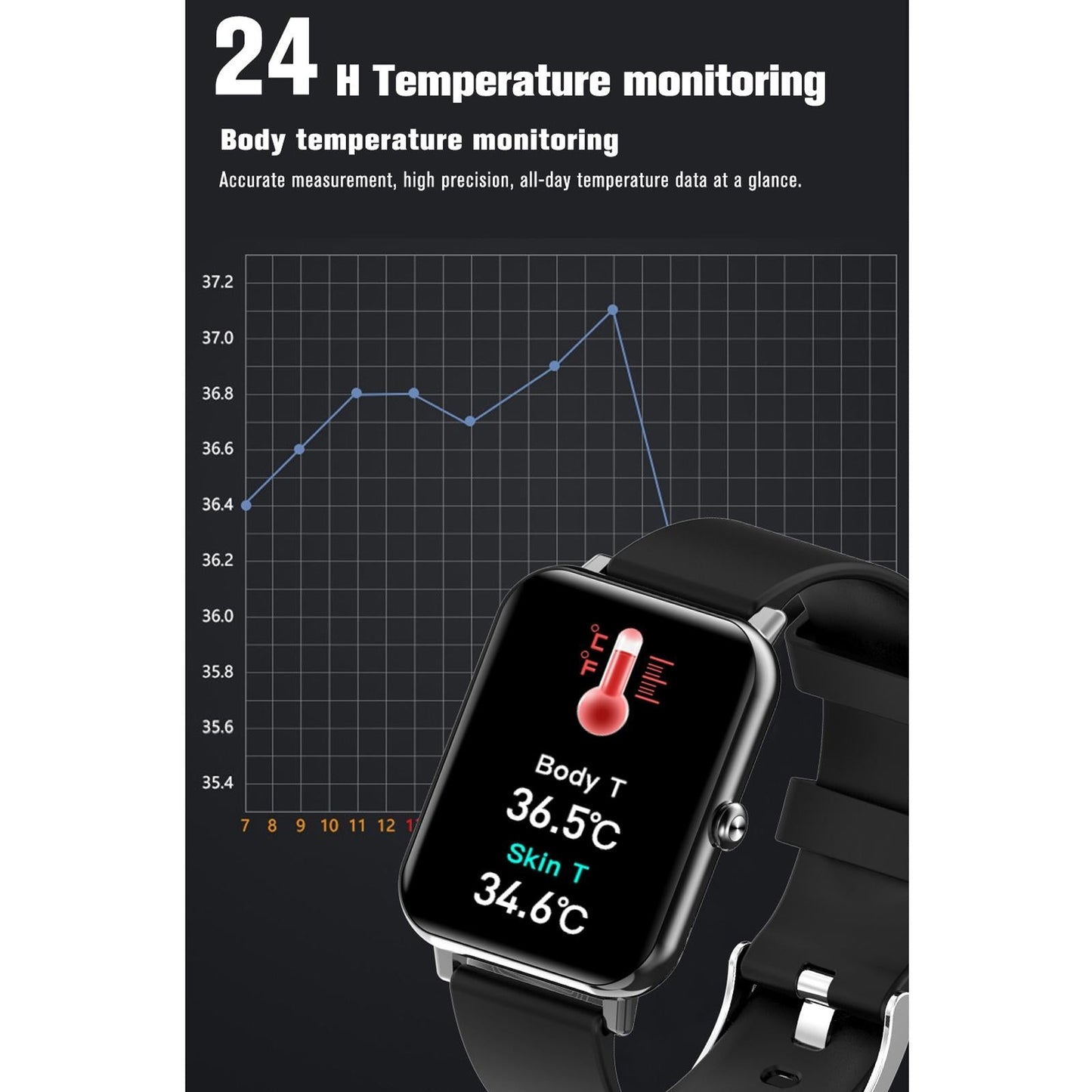 1.69 Inch Tft Screen Ip67 Waterproof Smart Watch Support Body Temperature Monitoring / Sleep Monitoring / Heart Rate Monitoring / Incoming Call Reminder - Pink