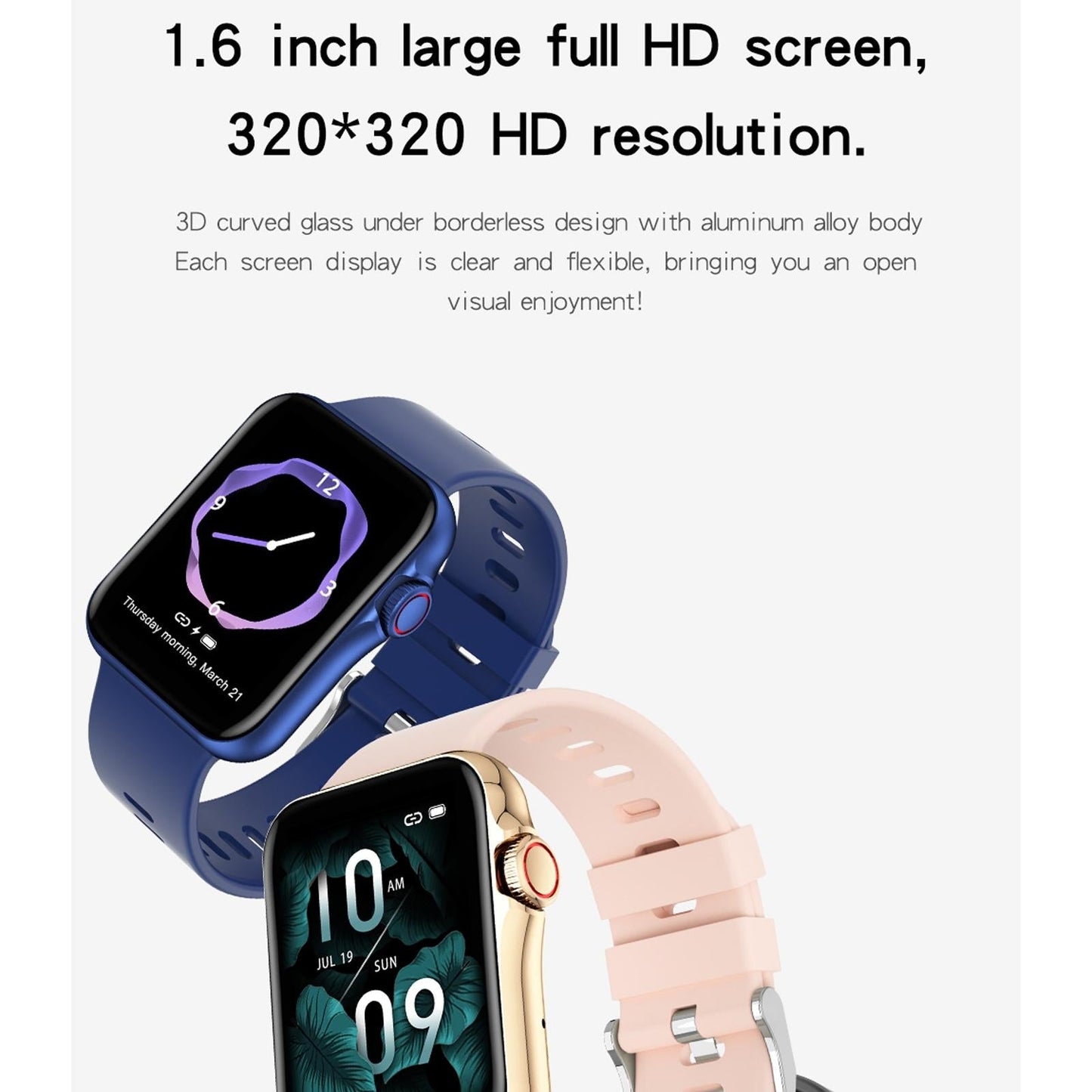 1.6 Inch Waterproof Smart Watch With Ips Colour Screen Sport Sleep Heart Rate Monitoring - Grey