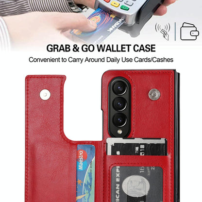 Double Buckle Foldable Phone Case with Pen Slot - Red