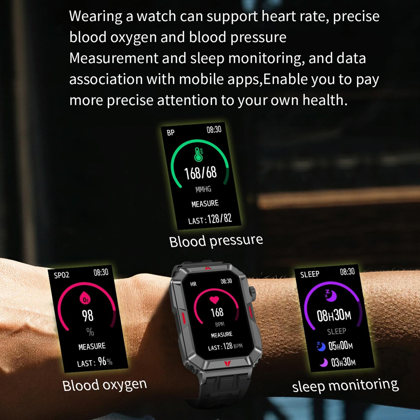 Smart Bracelet With Sleep Detection And Silicone Strap - Bt5.2 - Camo Silver