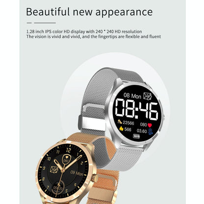 1.28 Inch Ips Colour Screen Ip67 Waterproof Smart Watch Support Blood Pressure Monitoring / Heart Rate Monitoring / Sleep Monitoring - Gold