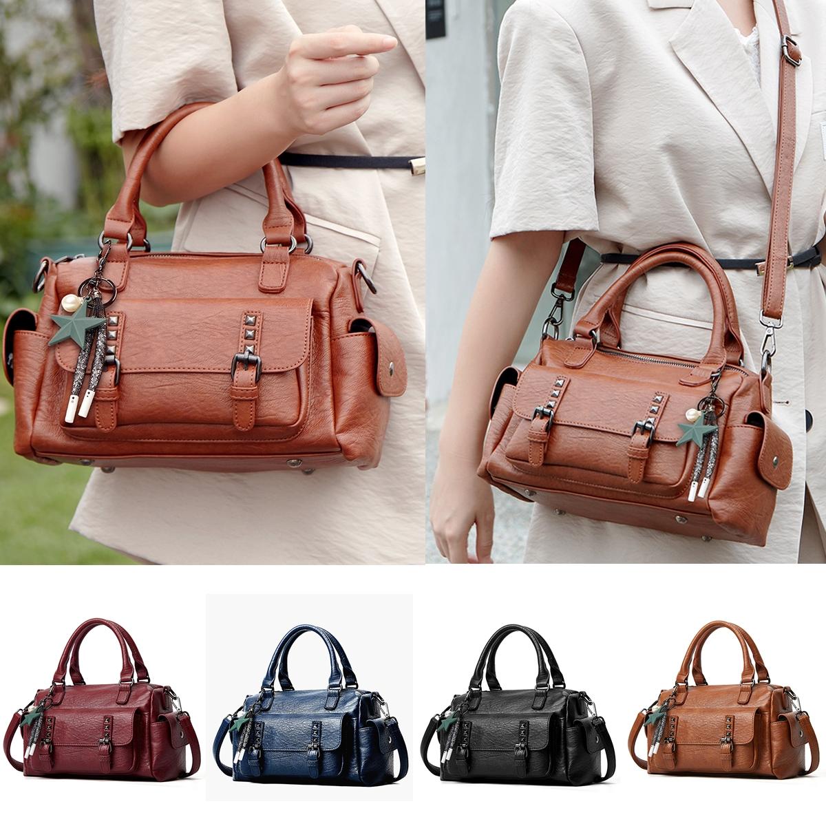 Large Capacity Crossbody Shoulder Bag in Pebbled Leather - Black