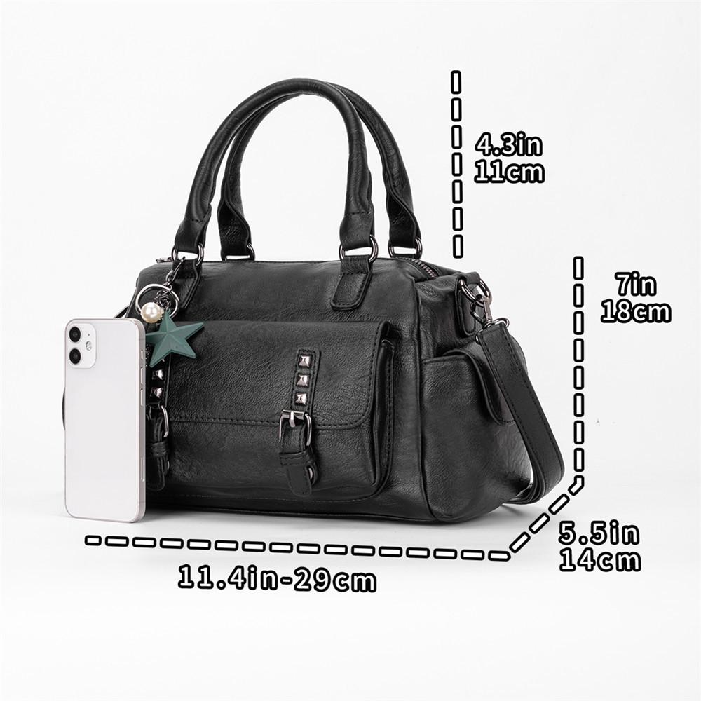 Large Capacity Crossbody Shoulder Bag in Pebbled Leather - Black