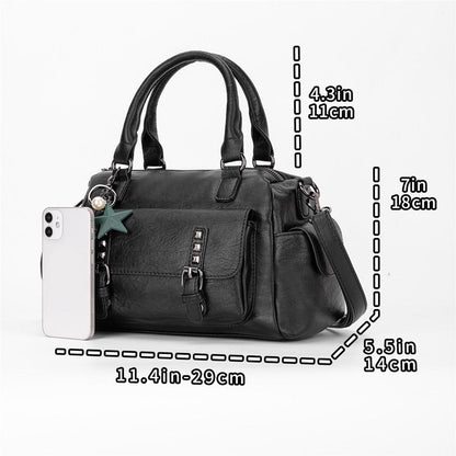 Large Capacity Crossbody Shoulder Bag in Pebbled Leather - Black
