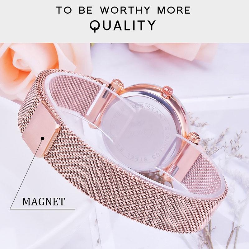Starry Diamond Geometric Quartz Watch with Magnet Buckle - Luxury Mesh for Women - Black