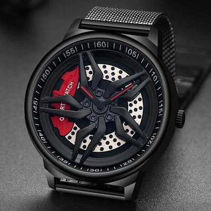 Men 360 Degree Hollow Dial Mesh Strap Quartz Watch - Spinning Design - Blue