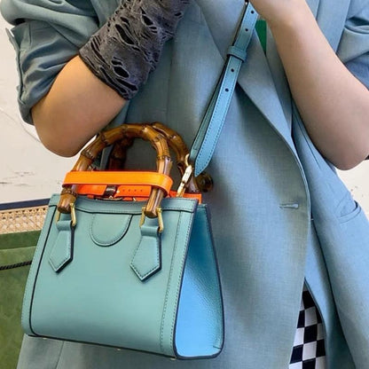 Versatile Bacchus Shoulder Bag in First Layer Cowhide - Sky Blue