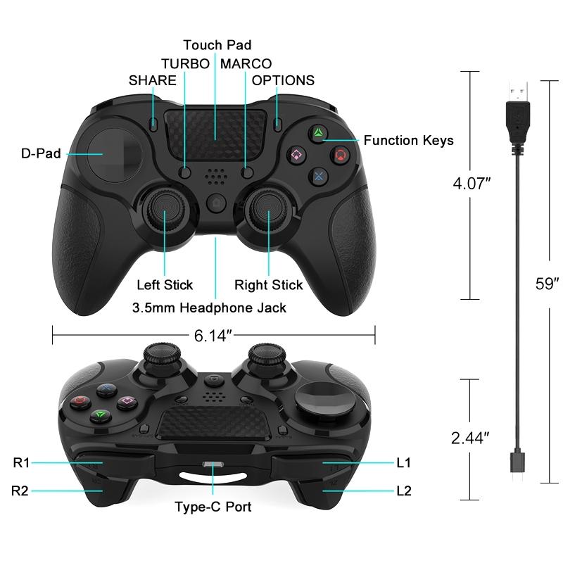 Bluetooth Gamepad for Ps4 Pro with Dual Vibration and Six-axis Control - Black White