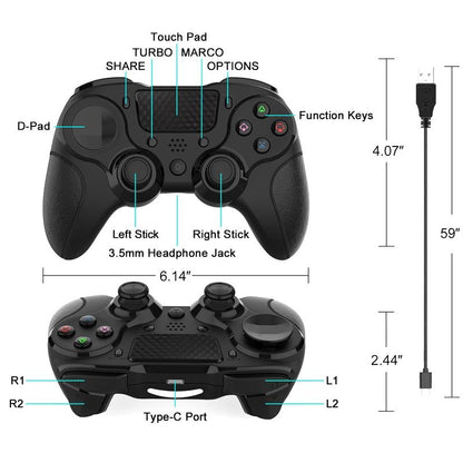 Bluetooth Gamepad for Ps4 Pro with Dual Vibration and Six-axis Control - Black White