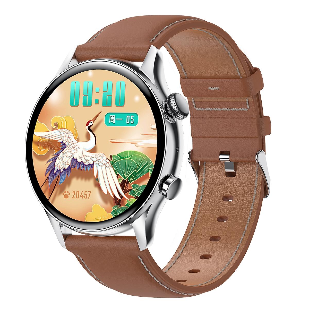 1.36 Inch Amoled Screen Leather Strap Smart Watch Support Nfc Function / Blood Oxygen Monitoring - Black