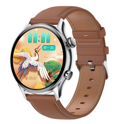 1.36 Inch Amoled Screen Leather Strap Smart Watch Support Nfc Function / Blood Oxygen Monitoring - Black