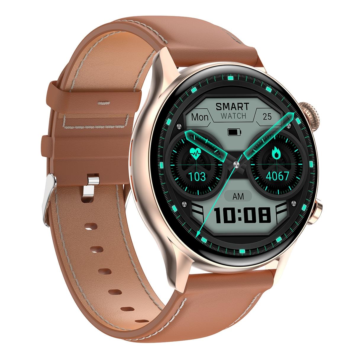 1.36 Inch Amoled Screen Leather Strap Smart Watch Support Nfc Function / Blood Oxygen Monitoring - Black