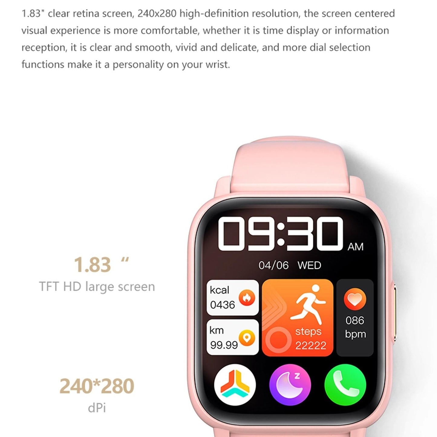 1.83 Inch Bt5.2 Smart Sport Watch Support Bluetooth Call / Sleep / Blood Sugar / Blood Oxygen / Temperature / Heart Rate / Blood Pressure Health Monitor - White