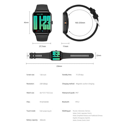1.83 Inch Bt5.2 Smart Sport Watch Support Bluetooth Call / Sleep / Blood Sugar / Blood Oxygen / Heart Rate / Blood Pressure Health Monitor - White