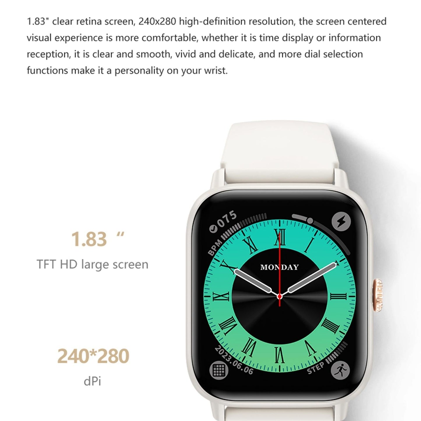1.83 Inch Bt5.2 Smart Sport Watch Support Bluetooth Call / Sleep / Blood Sugar / Blood Oxygen / Heart Rate / Blood Pressure Health Monitor - White