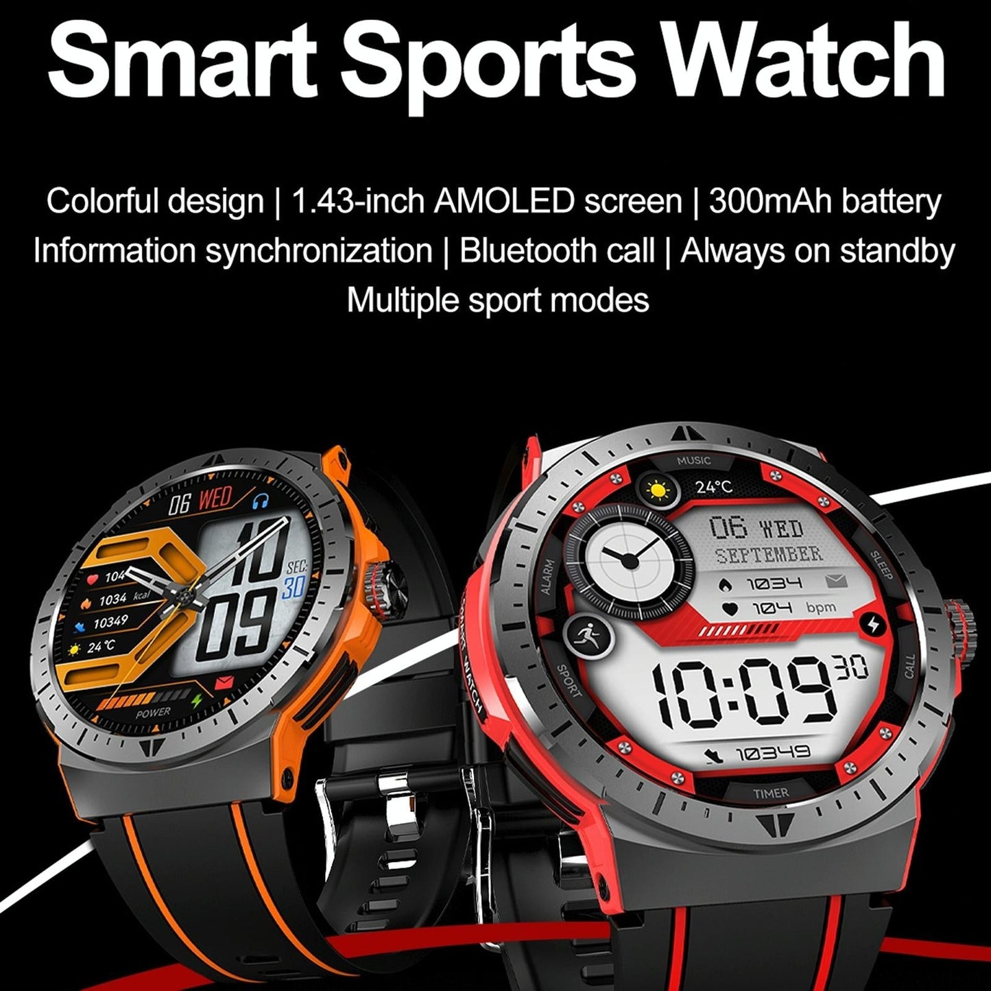 1.43 Inch Bt5.3 Ip68 Sport Smart Watch Support Bluetooth Call / Message Notification / Heart Rate / Blood Pressure Health Monitor - Blue