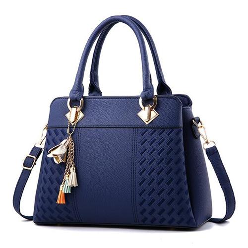 Simple Style Women Leather Crossbody Bag with Tassel Embroidery - Gray