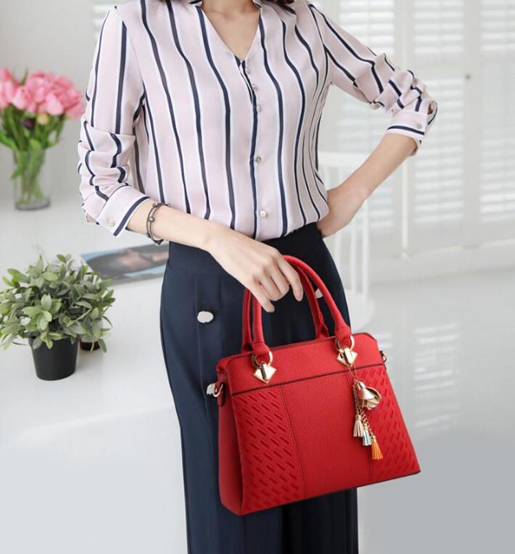 Simple Style Women Leather Crossbody Bag with Tassel Embroidery - Gray