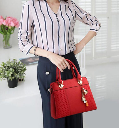 Simple Style Women Leather Crossbody Bag with Tassel Embroidery - Gray