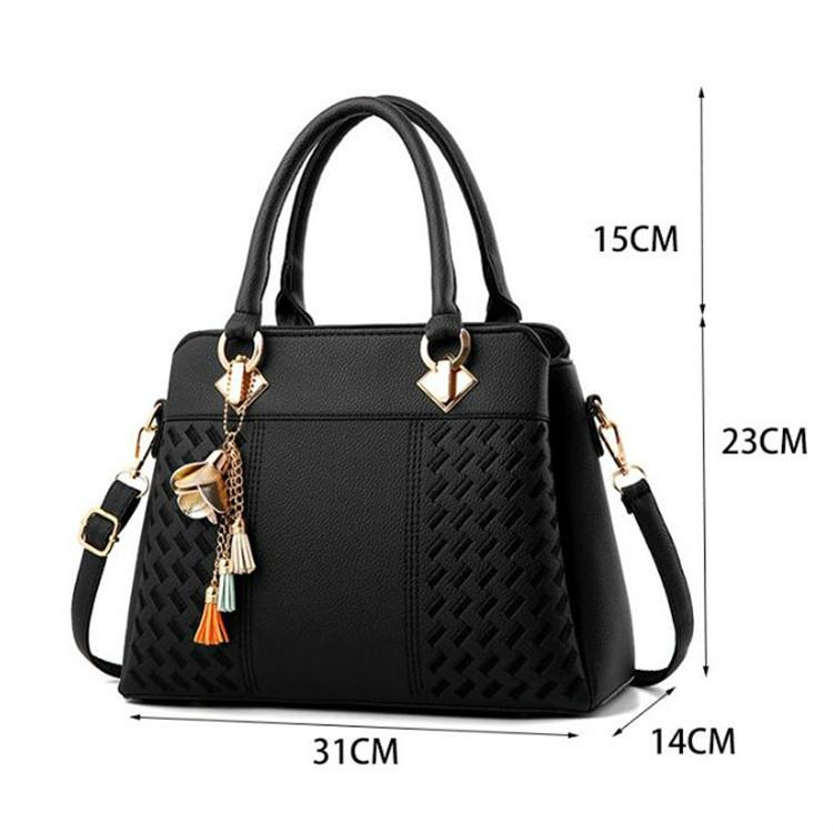Simple Style Women Leather Crossbody Bag with Tassel Embroidery - Gray
