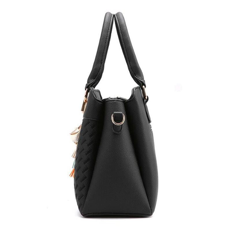 Simple Style Women Leather Crossbody Bag with Tassel Embroidery - Gray