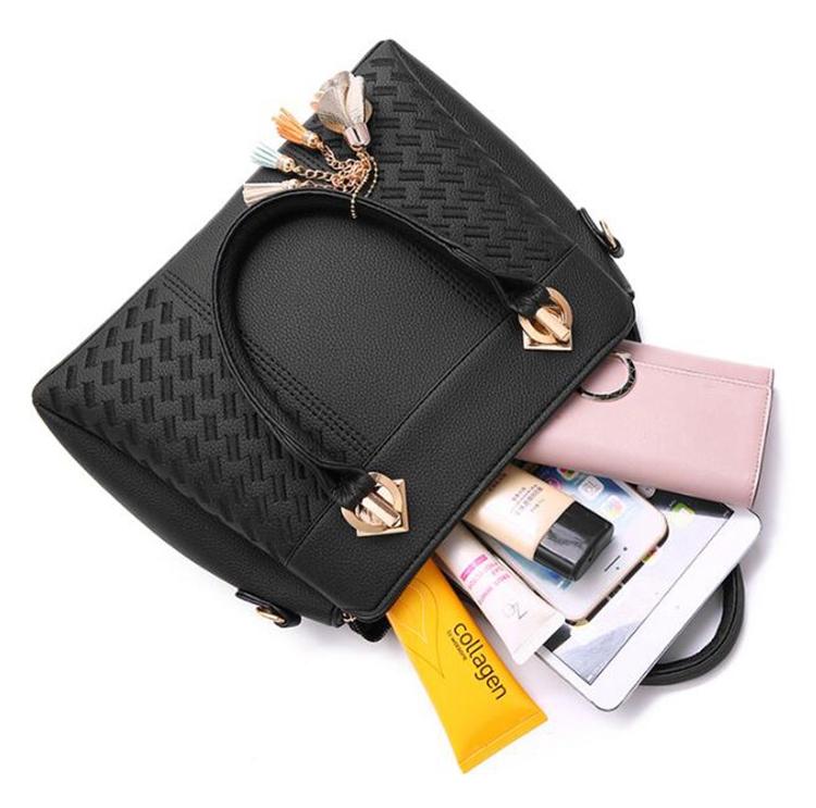 Simple Style Women Leather Crossbody Bag with Tassel Embroidery - Gray
