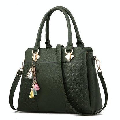 Simple Style Women Leather Crossbody Bag with Tassel Embroidery - Gray