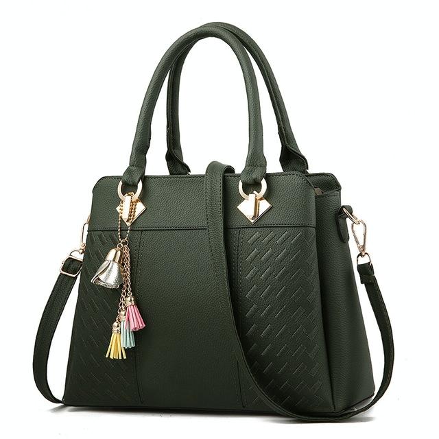 Simple Style Women Leather Crossbody Bag with Tassel Embroidery - Gray