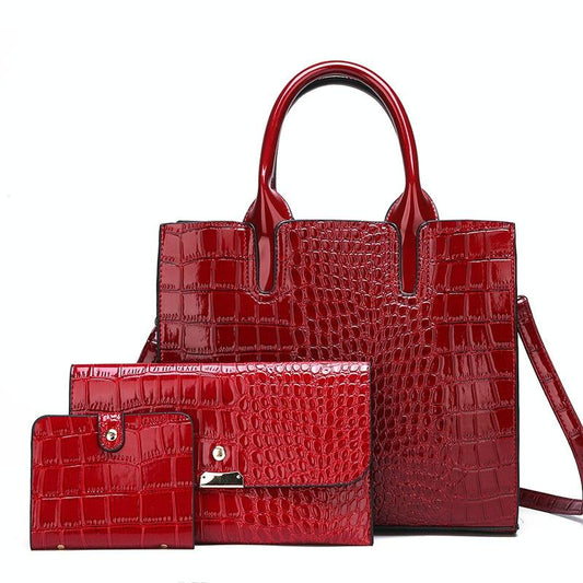 Versatile Crocodile Pattern Shoulder Bag for Women - 3-in-1 Design - Brown