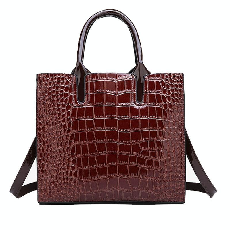 Versatile Crocodile Pattern Shoulder Bag for Women - 3-in-1 Design - Brown