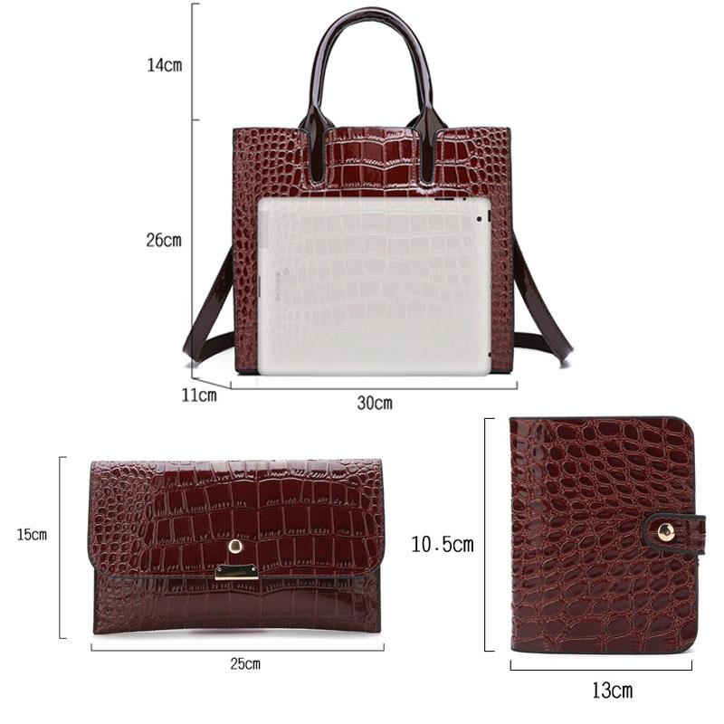 Versatile Crocodile Pattern Shoulder Bag for Women - 3-in-1 Design - Brown