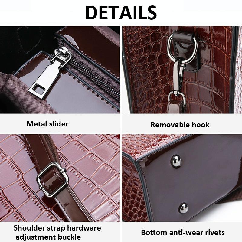 Versatile Crocodile Pattern Shoulder Bag for Women - 3-in-1 Design - Brown