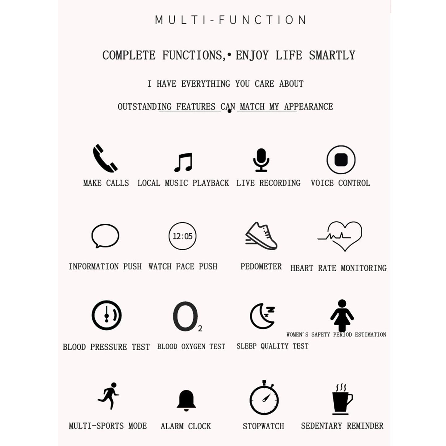 Smart Bracelet With Touch Screen Heart Monitoring Voice Control And Cycle Reminder - Black