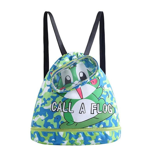 Kids' Swim Bag Cute Cartoon Beach Backpack Waterproof Dry / Wet Large 2 Layer - Green - Large 2 Layer