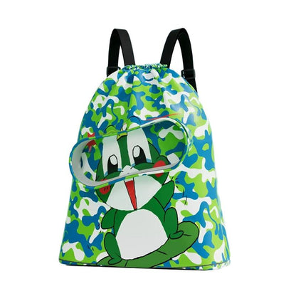 Kids' Swim Bag Cute Cartoon Beach Backpack Waterproof Dry / Wet Large 2 Layer - Green - Large 2 Layer