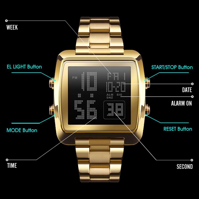 Vintage Gold Steel Square Watch - Waterproof & Luminous - Gold
