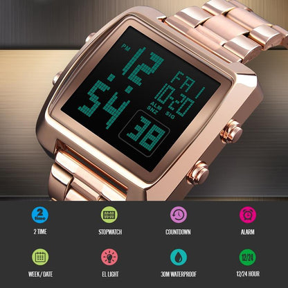 Vintage Gold Steel Square Watch - Waterproof & Luminous - Gold