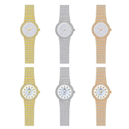 Starry Diamond Chain Women Wrist Watch - Silver Diamonds Surface
