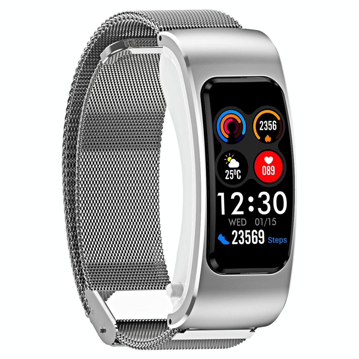 1.08 Inch Steel Band Earphone Detachable Life Waterproof Smart Watch Support Bluetooth Call - Silver