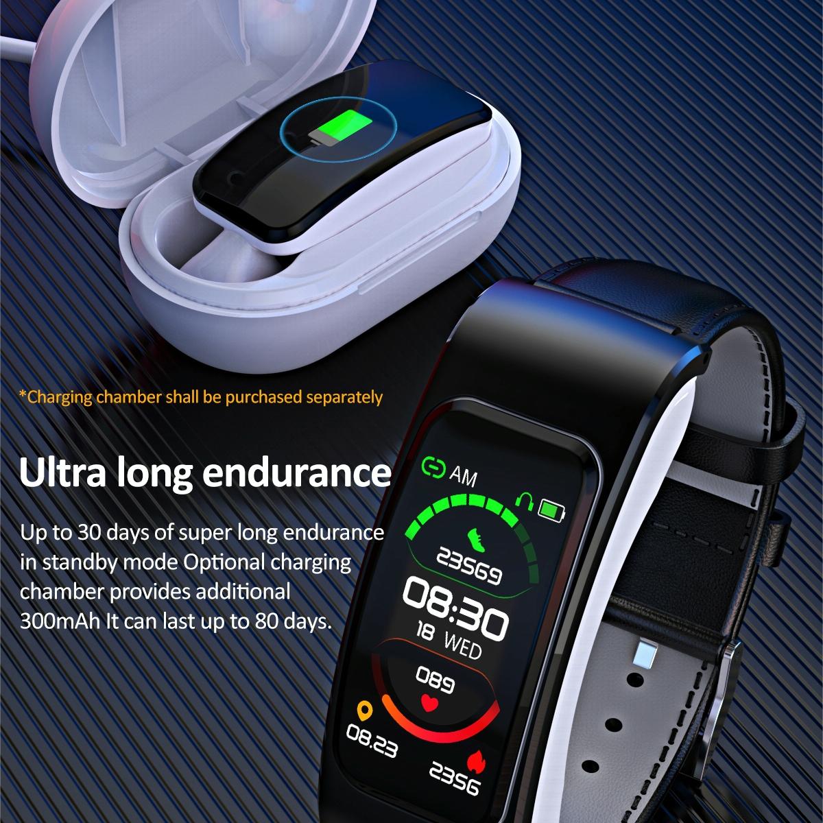 1.08 Inch Steel Band Earphone Detachable Life Waterproof Smart Watch Support Bluetooth Call - Silver