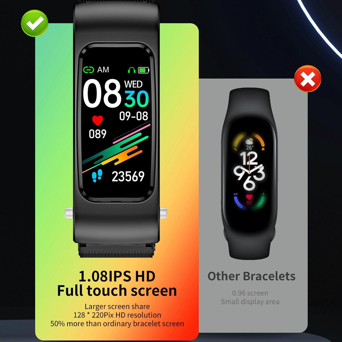 1.08 Inch Steel Band Earphone Detachable Life Waterproof Smart Watch Support Bluetooth Call - Silver