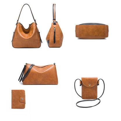 Large Capacity Diagonal Handbags - 4 in 1 Colour Block Leather Bags - Dark Grey