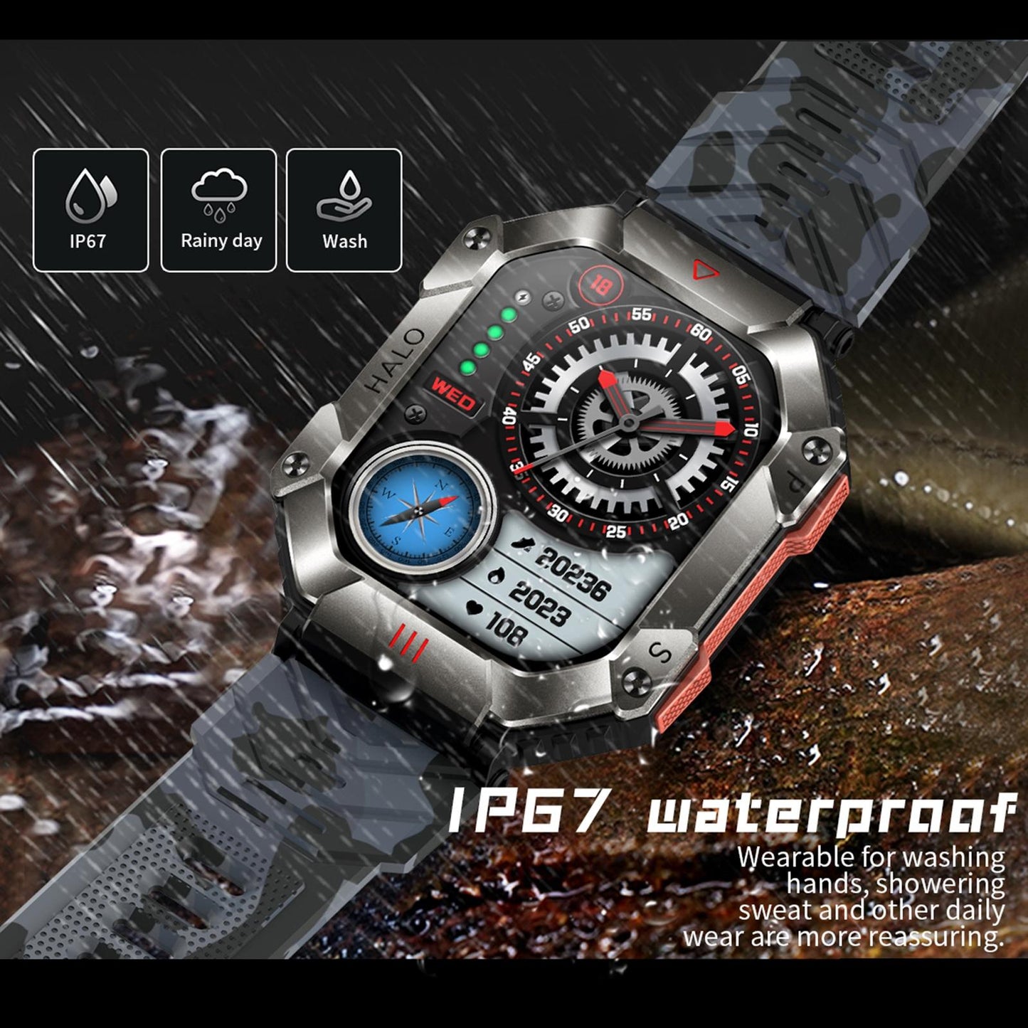 2.0 Inch Bt5.1 Ip67 Sport Smart Watch Support Bluetooth Call / Sleep / Blood Oxygen / Heart Rate / Blood Pressure Health Monitor - Black + Orange