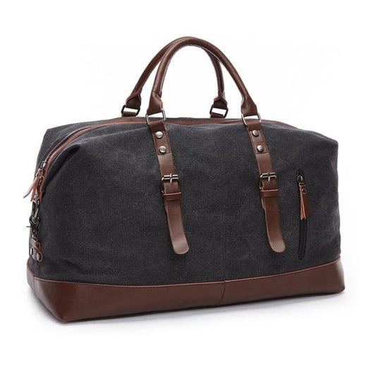 Men Leather Duffel Bag for Carry-on Travel - Black