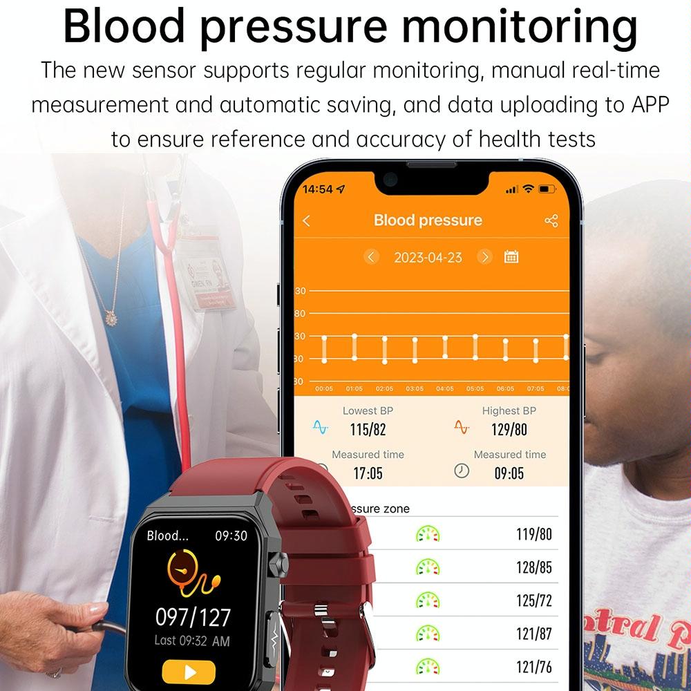 1.91 Inch Waterproof Ecg Smart Watch With Silicone Band Ip68 - Blue